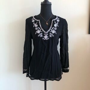 A.M.I. Black Sheer Embroidered Women's Top